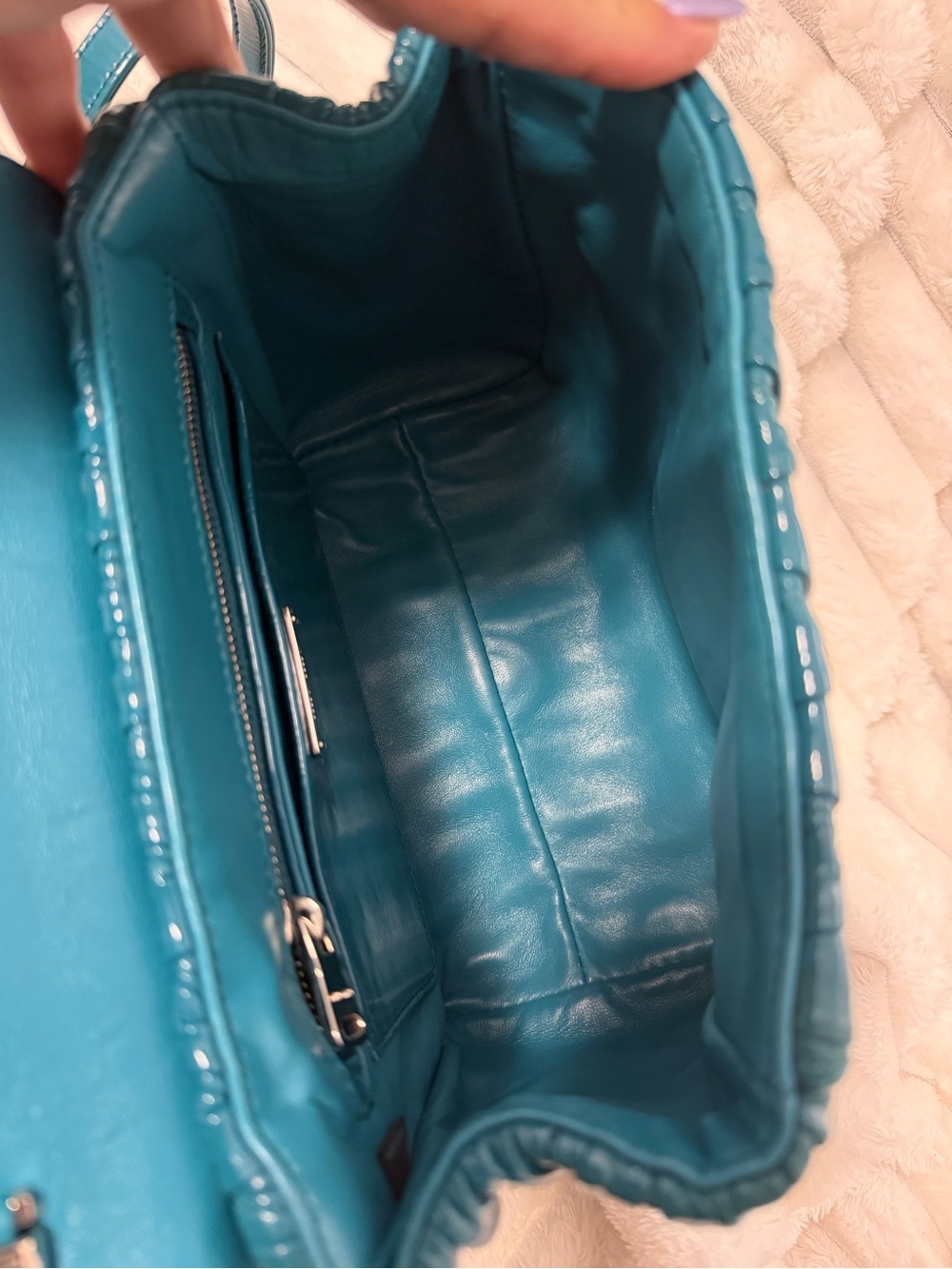 Miu Miu Teal Matelassé Patent Leather Top-Handle Bag - Picture 4 of 16